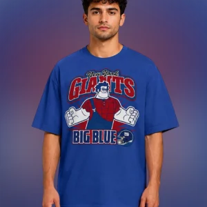 New York Giants Big Blue Wreck-It Ralph Tee, Vintage Style Football Graphic Shirt for Fans available at our Los Angeles warehouse