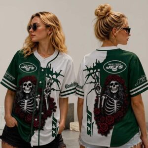 New York Jets Grateful Dead Baseball Jersey Skeleton Roses Retro Fan Gift