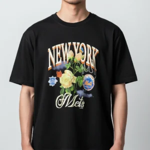 New York Mets Floral Baseball Graphic Tee, Vintage Style NY Mets Fan Shirt available at our Los Angeles warehouse