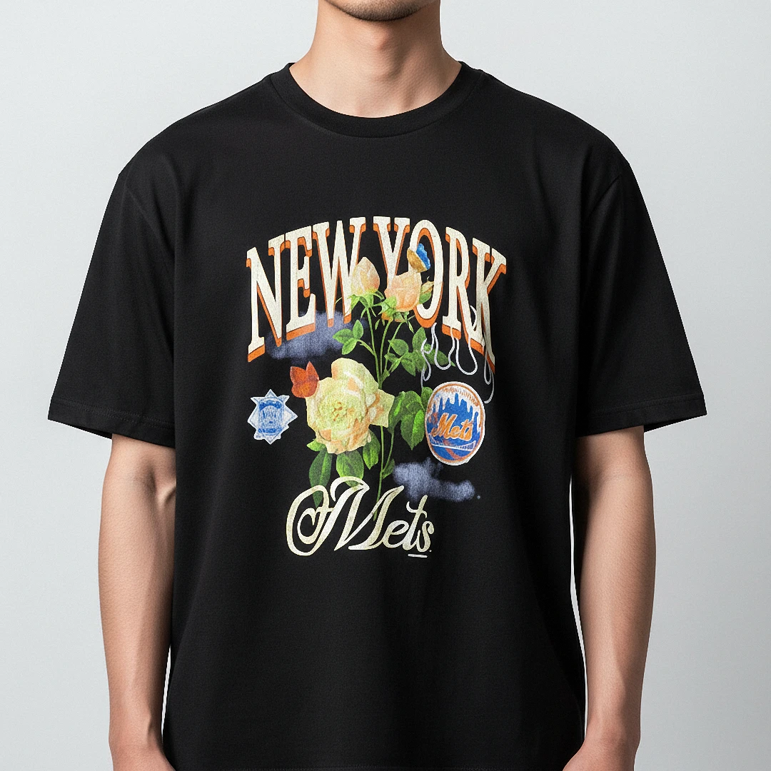 New York Mets Floral Baseball Graphic Tee, Vintage Style NY Mets Fan Shirt available at our Los Angeles warehouse