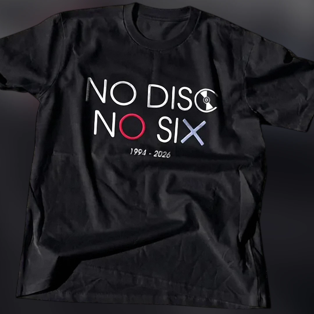 No Disc No Six 1994-2026 Tee Retro Gaming Console Memory Graphic T-Shirt available at our Los Angeles warehouse