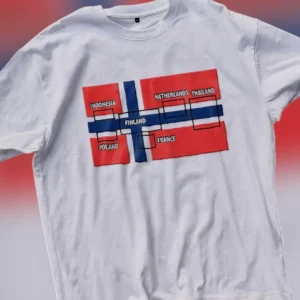 Norwegian Flag Personalized Country Checklist Tee Custom Travel Lover Gift T-Shirt available at our Los Angeles warehouse