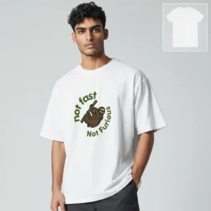 Not Fast Not Furious Sloth Tee Funny Animal Pun Graphic T-Shirt for Men and Women available at our Los Angeles warehouse