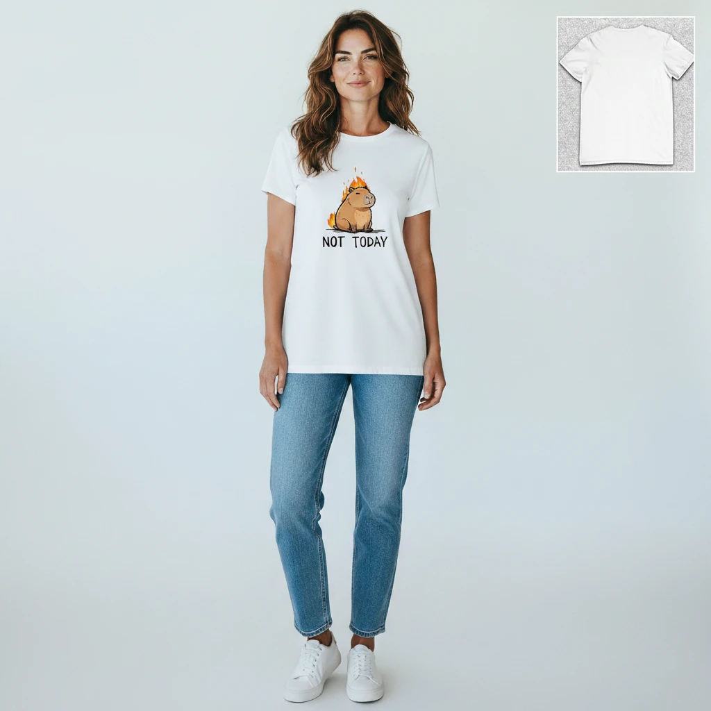 Not Today Funny Capybara On Fire Tee, Sarcastic Animal Lover Graphic T-Shirt available at our Los Angeles warehouse