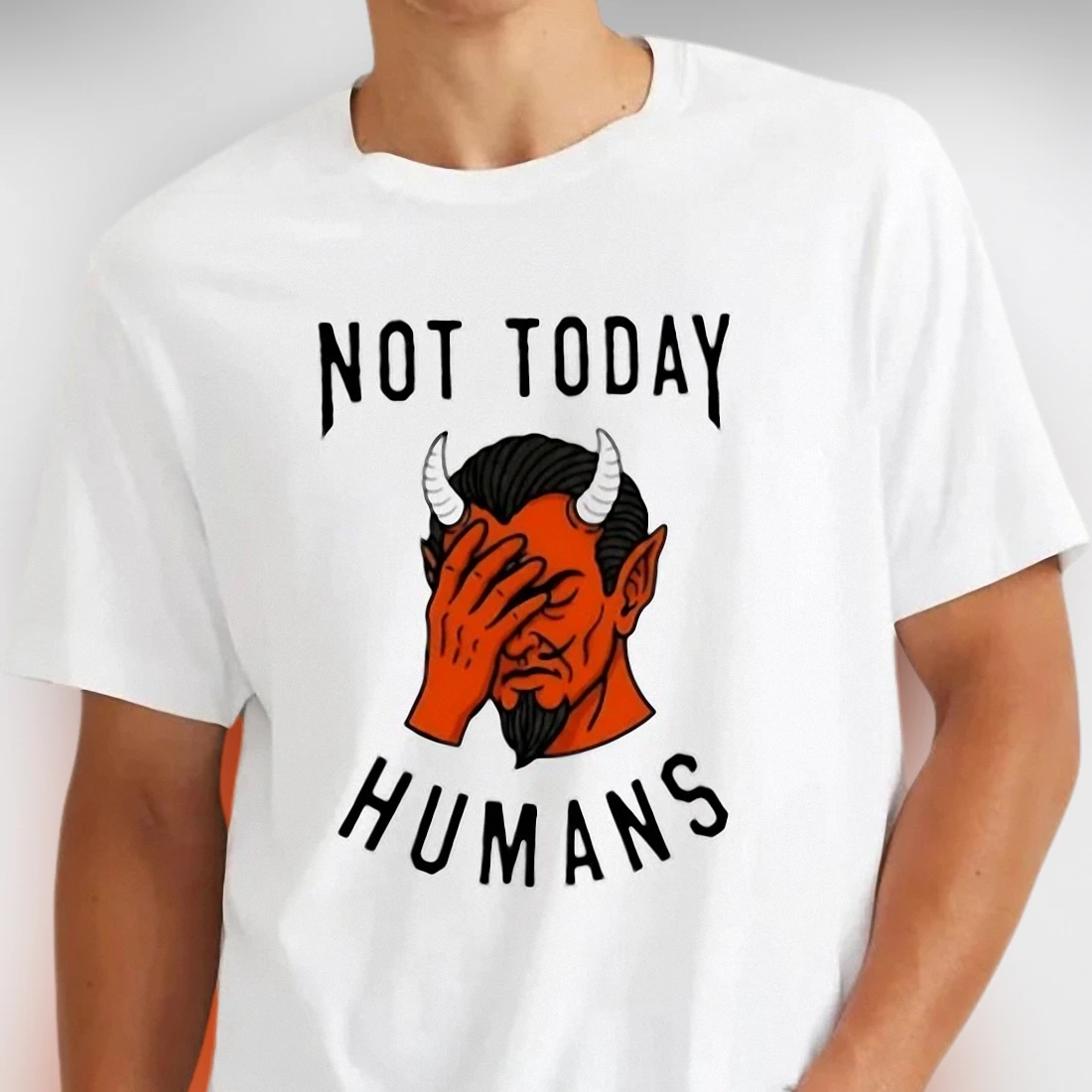 Not Today Humans Red Devil Facepalm Tee Sarcastic Introvert Graphic Shirt