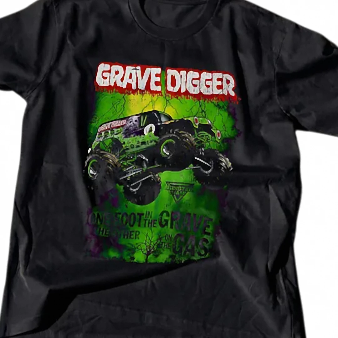One Foot in the Grave The Other on the Gas Tee, Vintage Monster Truck Racing Graphic Shirt