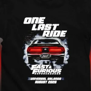 One Last Ride Fast and Furious Supercharged Tee Universal Orlando Farewell Commemorative Shirt