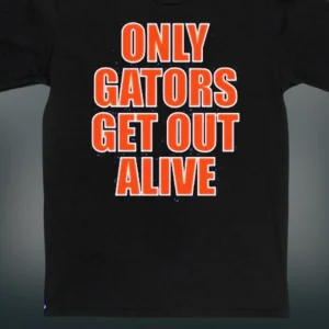 Only Gators Get Out Alive Tee, Florida Football Game Day Shirt, The Swamp Sports Fan Graphic T-Shirt available at our Los Angeles warehouse