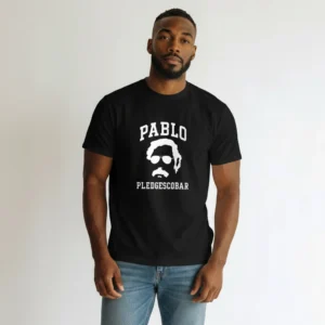 Pablo Pledgescobar Parody Graphic Tee Funny Meme Shirt for Streetwear Fans available at our Los Angeles warehouse