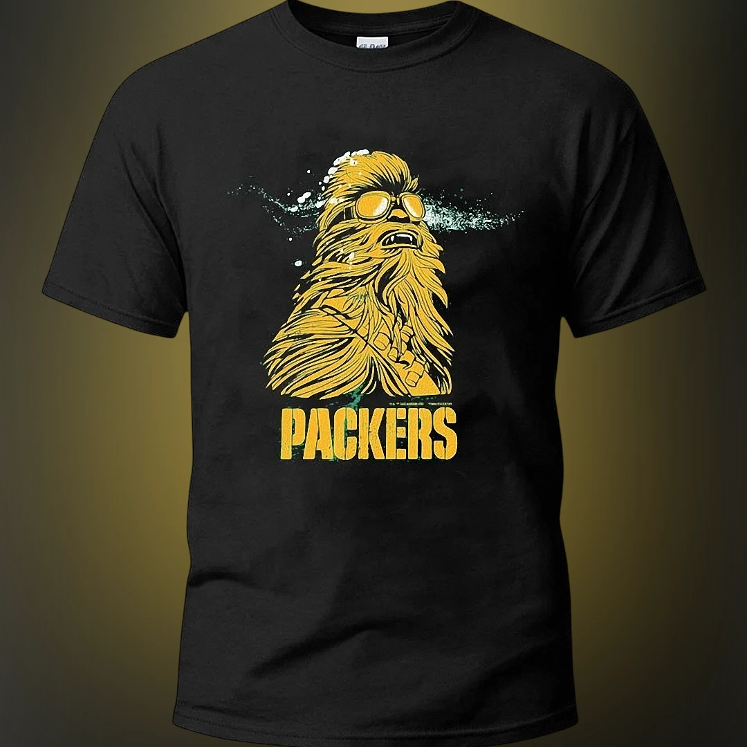 Packers Chewbacca Sunglasses Tee, Funny Star Wars Green Bay Football Mashup Graphic Shirt for Fans available at our Los Angeles warehouse