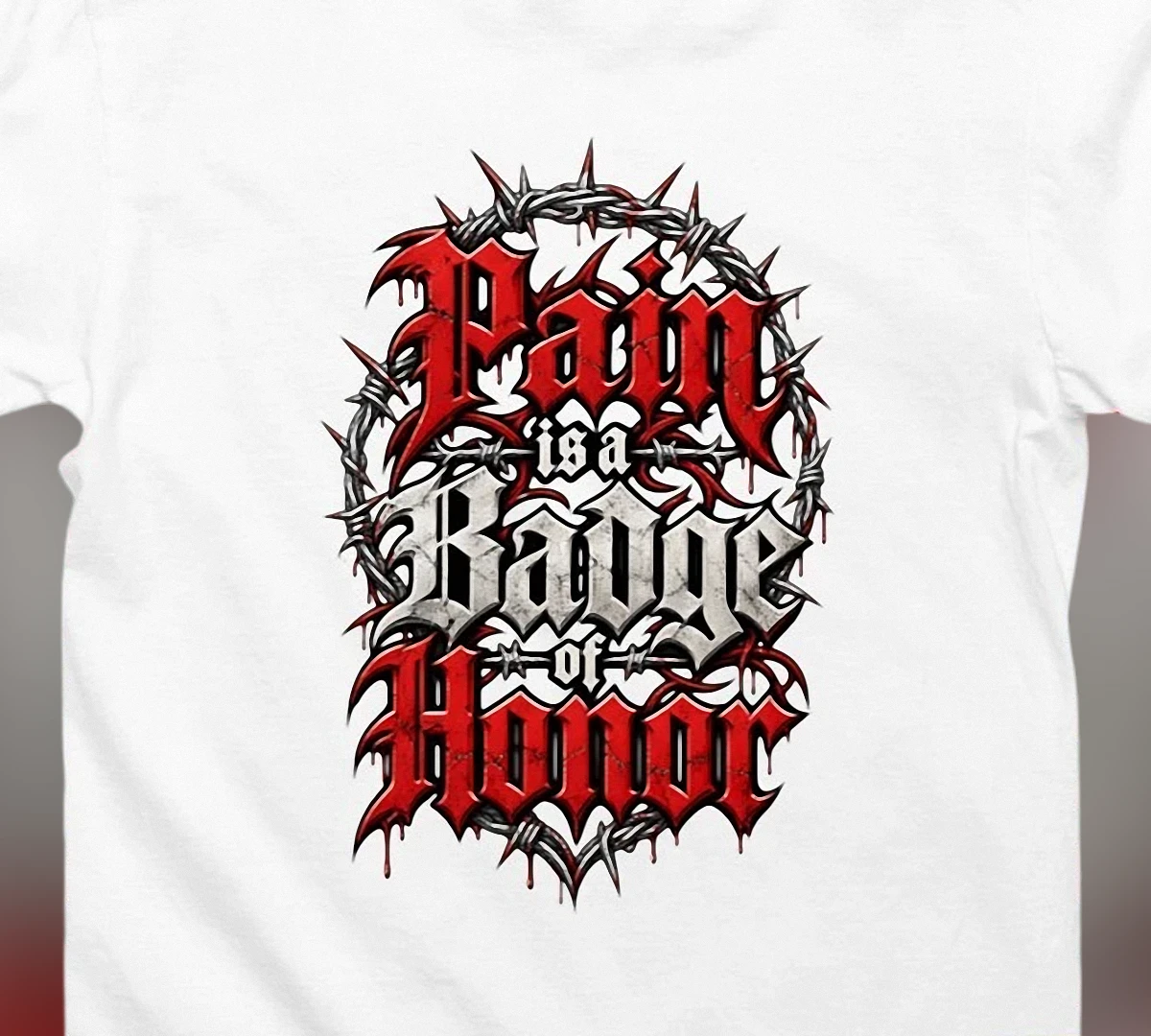 pain-is-a-badge-of-honor-barbed-wire-graphic-tee-gothic-edgy-gym-motivation-and.webp Pain Is a Badge of Honor Barbed Wire Graphic Tee, Gothic Edgy Gym Motivation and Resilience Shirt Gift