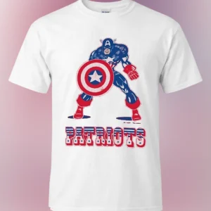 Patriots Captain America Vintage Graphic Tee, Patriotic Superhero Marvel Fan Shirt for Game Day available at our Los Angeles warehouse
