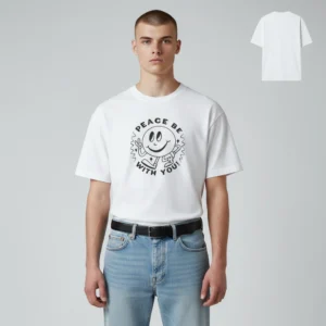 Peace Be With You Retro Smiley Face Tee, Vintage Graphic Faith Streetwear Shirt Gift available at our Los Angeles warehouse