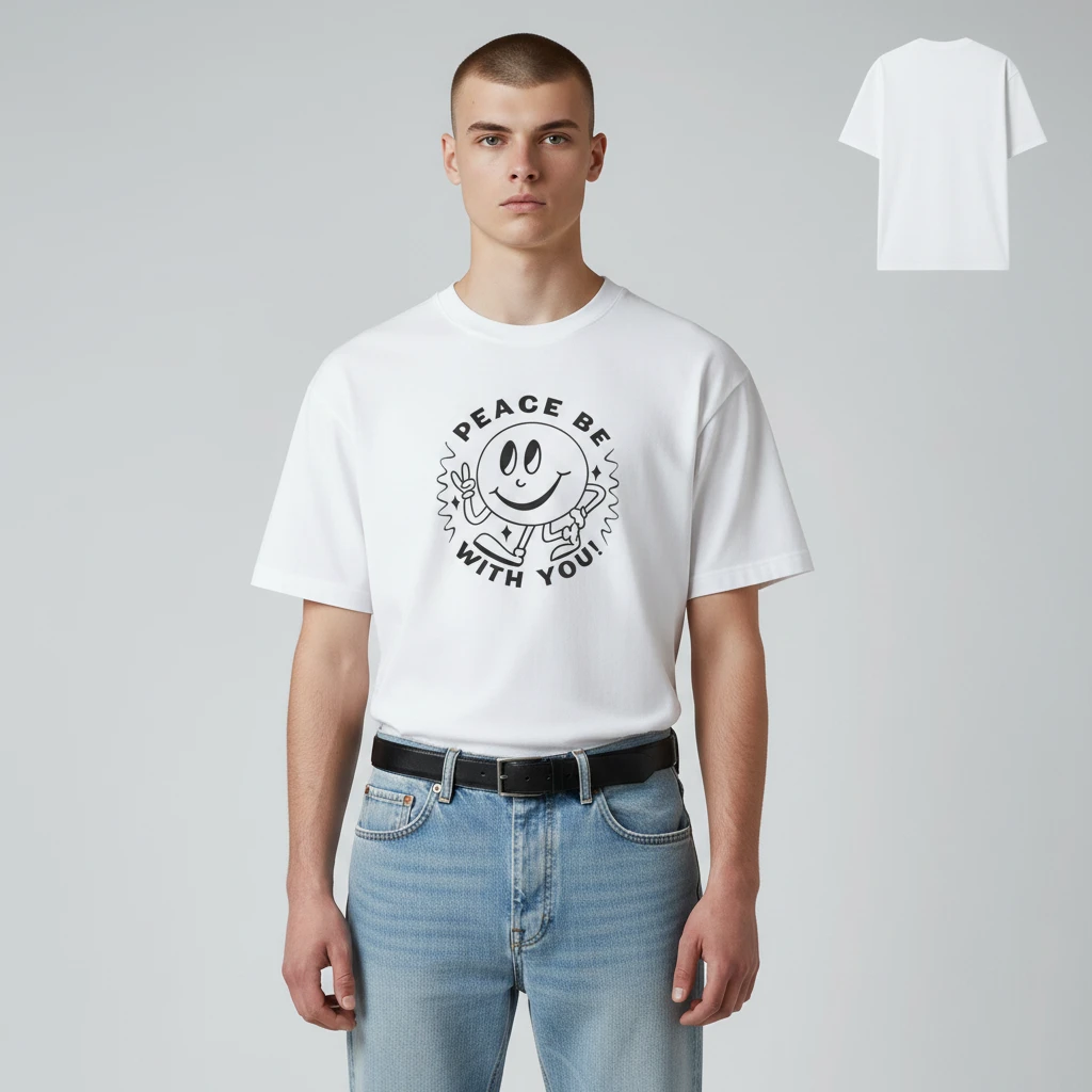 Peace Be With You Retro Smiley Face Tee, Vintage Graphic Faith Streetwear Shirt Gift available at our Los Angeles warehouse