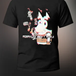 Pedophiles Aren't People Glitch Graphic Tee, Tactical Cartoon Meme T-Shirt for Men and Women available at our Los Angeles warehouse