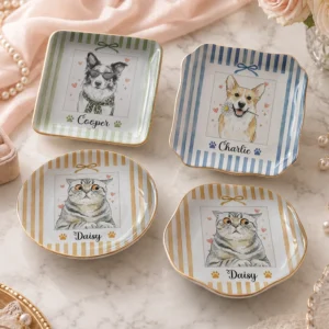 Personalized Pet Portrait Ceramic Trinket Dish Custom Cat Dog Jewelry Tray Pet Memorial Keepsake Gift