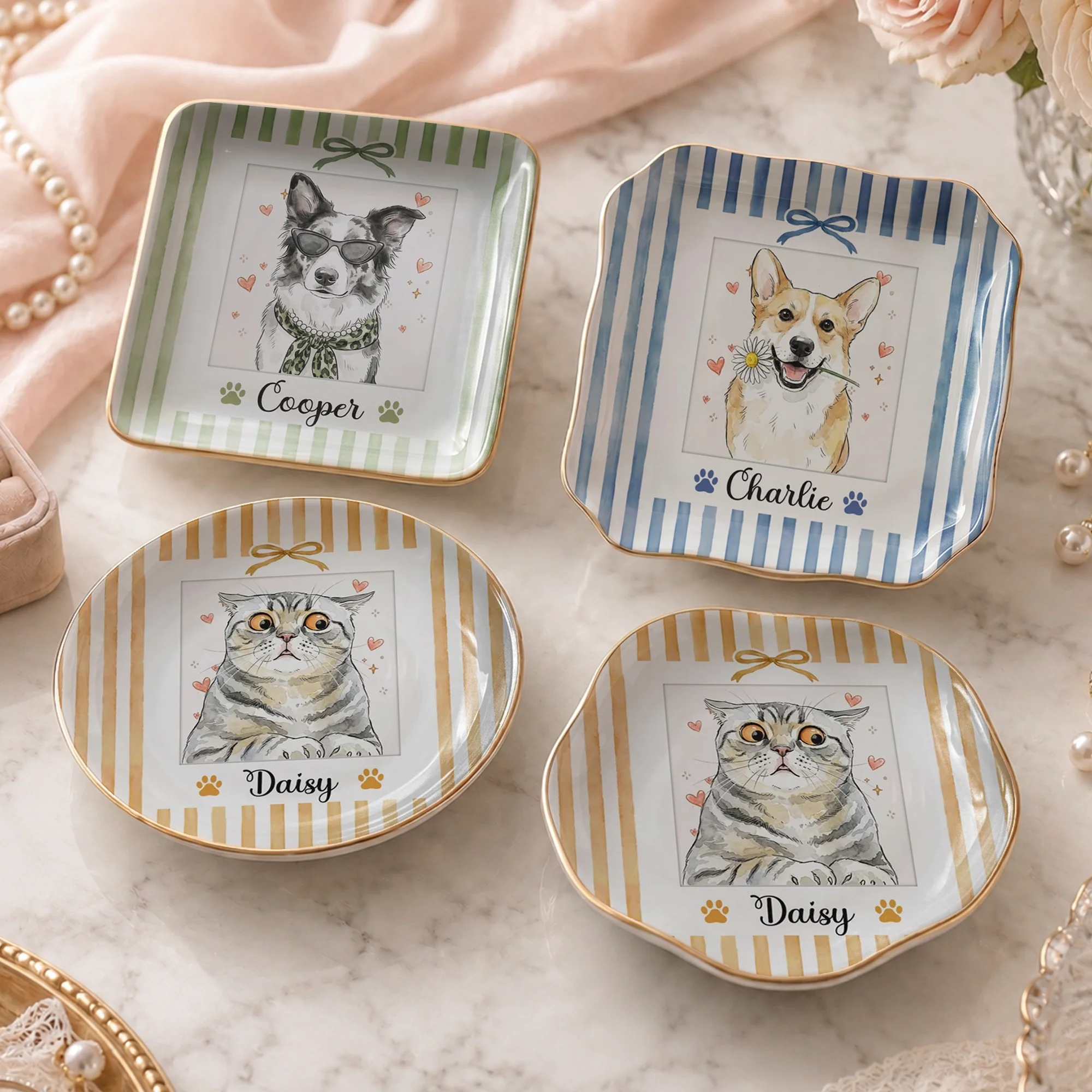 Personalized Pet Portrait Ceramic Trinket Dish Custom Cat Dog Jewelry Tray Pet Memorial Keepsake Gift