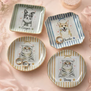 Personalized Pet Portrait Ceramic Trinket Dish Custom Cat Dog Jewelry Tray Pet Memorial Keepsake Gift