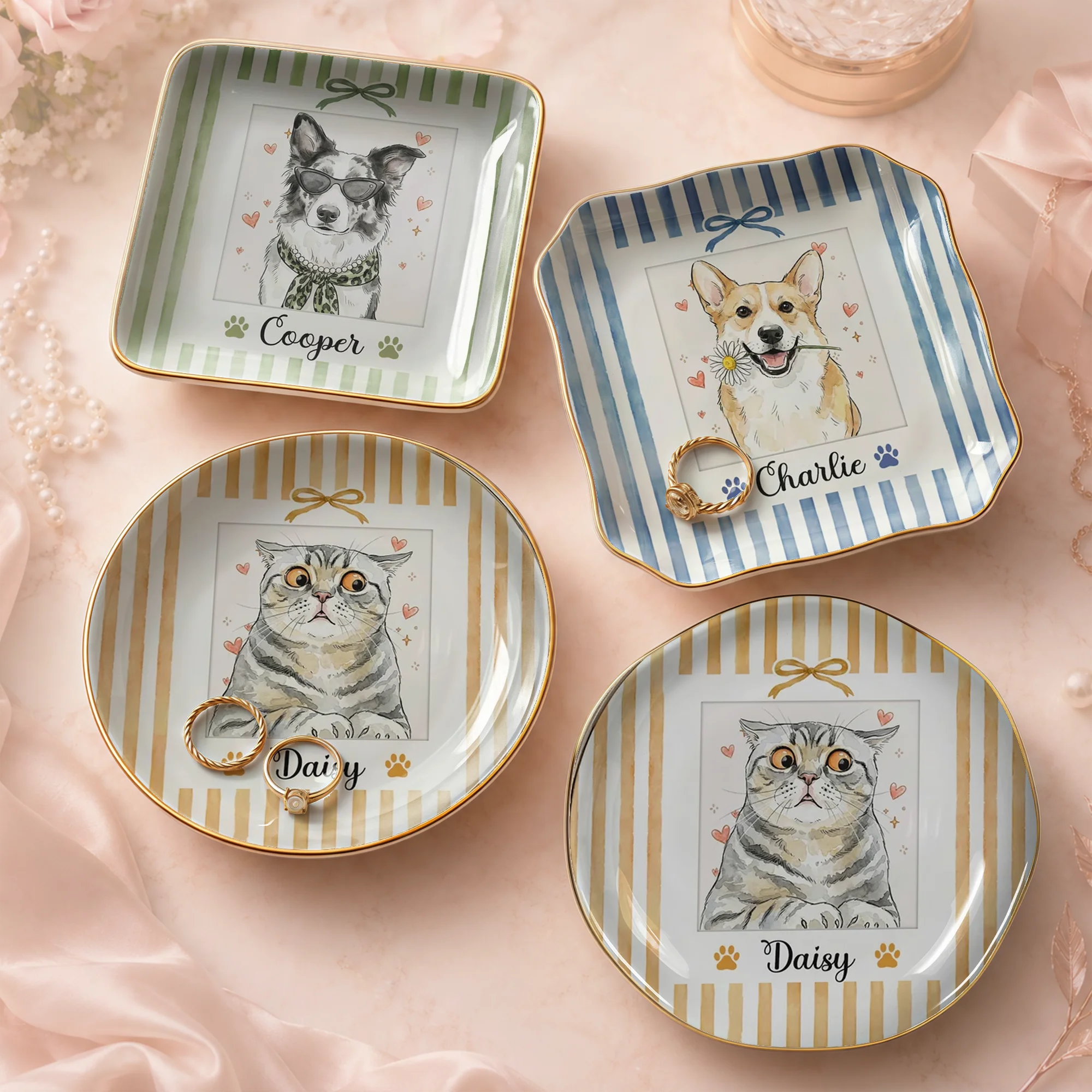 Personalized Pet Portrait Ceramic Trinket Dish Custom Cat Dog Jewelry Tray Pet Memorial Keepsake Gift