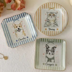 Personalized Pet Portrait Ceramic Trinket Dish Custom Cat Dog Jewelry Tray Pet Memorial Keepsake Gift