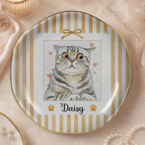 Personalized Pet Portrait Ceramic Trinket Dish Custom Cat Dog Jewelry Tray Pet Memorial Keepsake Gift