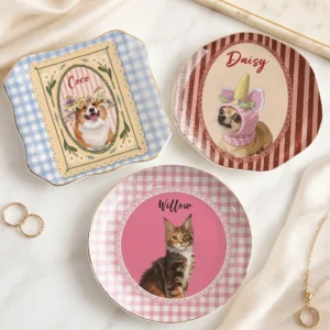 Personalized Pet Portrait Trinket Dish Custom Ceramic Jewelry Ring Tray Keepsake Catchall Dish Gift for Dog Cat Lover