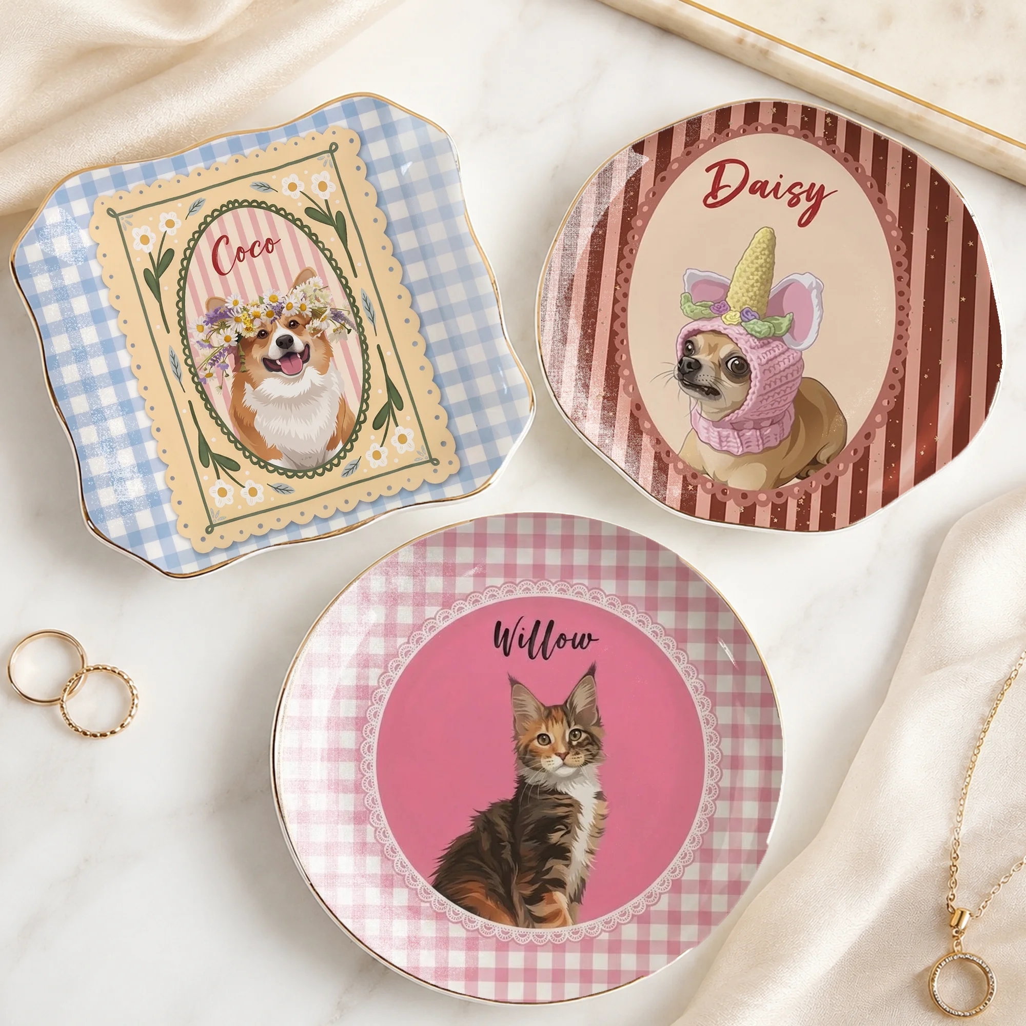 Personalized Pet Portrait Trinket Dish Custom Ceramic Jewelry Ring Tray Keepsake Catchall Dish Gift for Dog Cat Lover