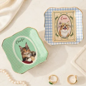 Personalized Pet Portrait Trinket Dish Custom Ceramic Jewelry Ring Tray Keepsake Catchall Dish Gift for Dog Cat Lover