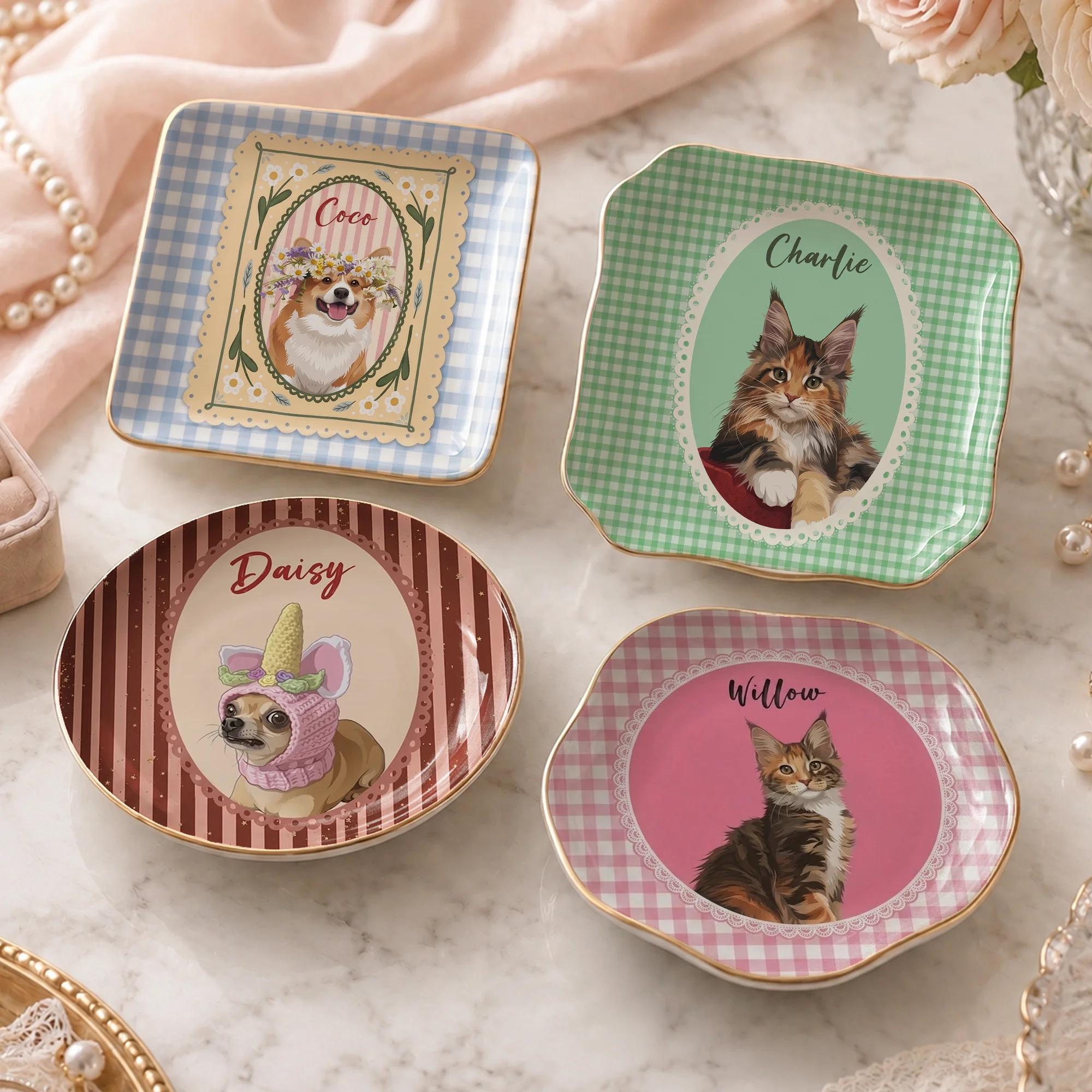 Personalized Pet Portrait Trinket Dish Custom Ceramic Jewelry Ring Tray Keepsake Catchall Dish Gift for Dog Cat Lover