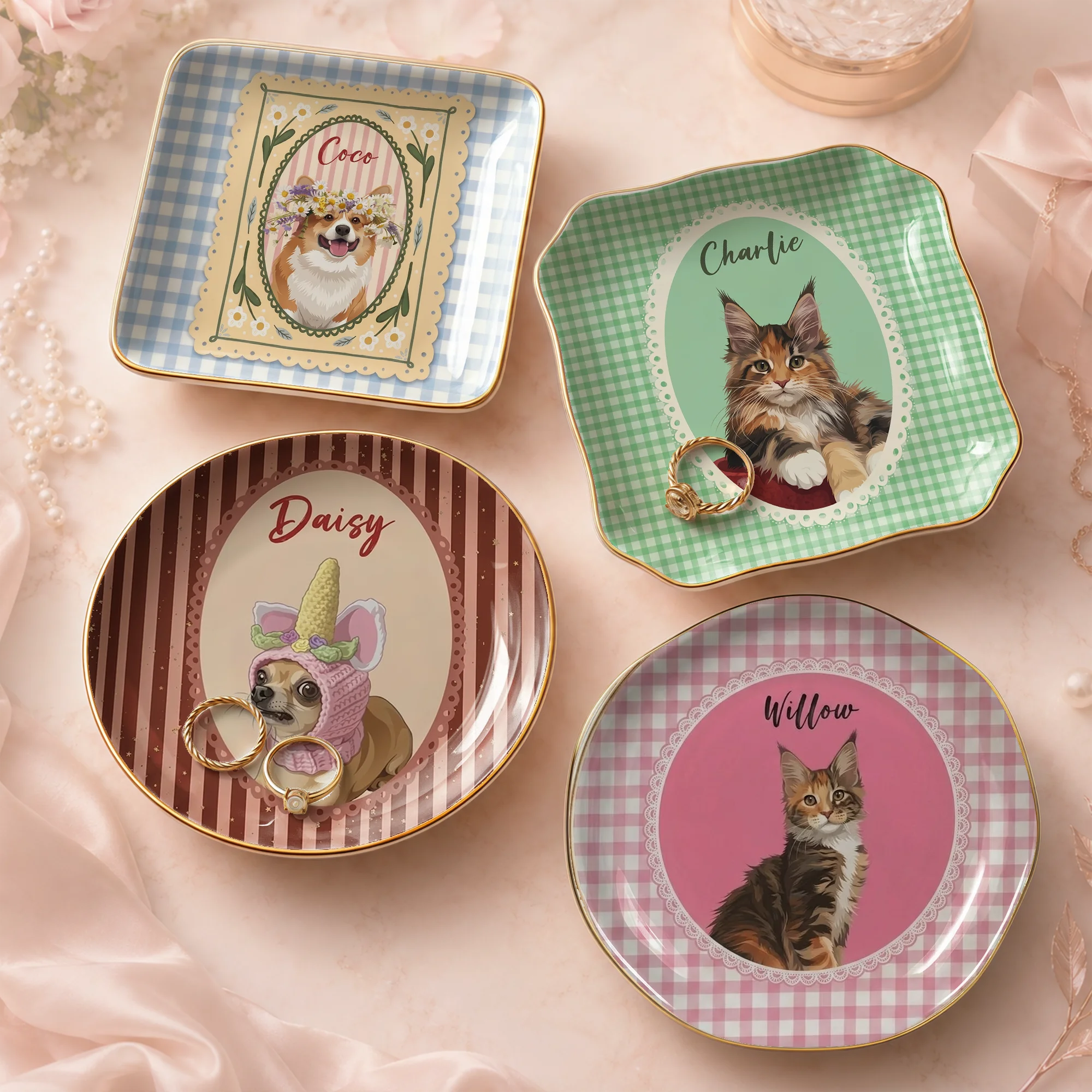 Personalized Pet Portrait Trinket Dish Custom Ceramic Jewelry Ring Tray Keepsake Catchall Dish Gift for Dog Cat Lover