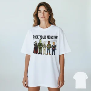 Pick Your Monster Donald Trump Lineup Tee, Funny Political Parody Monster Mugshot T-Shirt for Men an available at our Los Angeles warehouse