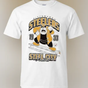 Steelers 1933 Steel City Football Tee Vintage Cartoon Sports Fan Graphic Shirt available at our Los Angeles warehouse