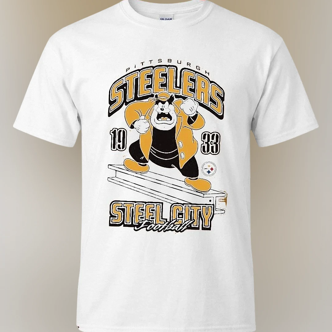 Steelers 1933 Steel City Football Tee Vintage Cartoon Sports Fan Graphic Shirt available at our Los Angeles warehouse