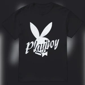 Playboy Graphic Tee Vintage Distressed Bunny Logo Streetwear T-Shirt for Men and Women