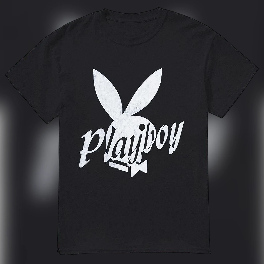 Playboy Graphic Tee Vintage Distressed Bunny Logo Streetwear T-Shirt for Men and Women