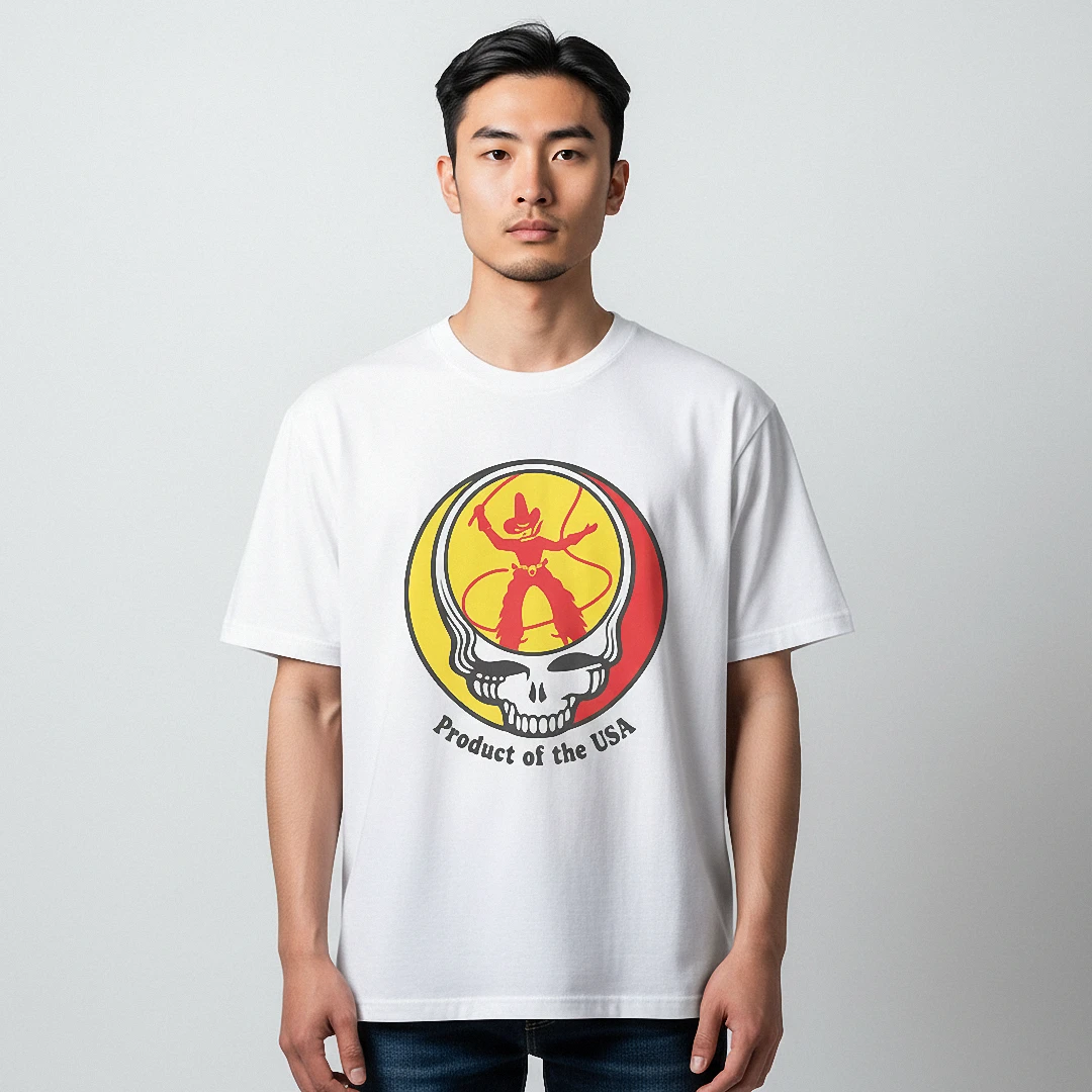 Product of the USA Grateful Dead Steal Your Face Cowboy Grap — Los Angeles Product of the USA Grateful Dead Steal Your Face Cowboy Graphic Tee, Vintage Americana Rock Band Shi available at our Los Angeles warehouse