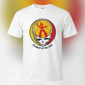 Product of the USA Tee Vintage Cowboy Skull Graphic T-Shirt for Music and Western Fans available at our Los Angeles warehouse