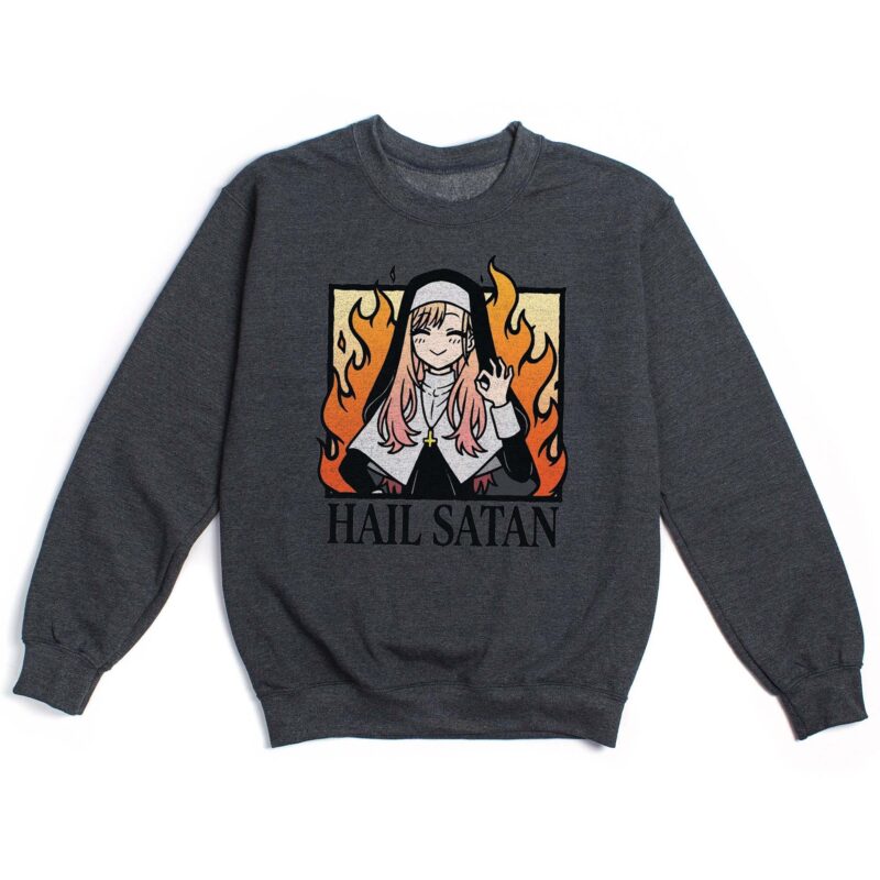 Hail Satan Anime Nun Tee Edgy Dark Humor Alternative Graphic Shirt