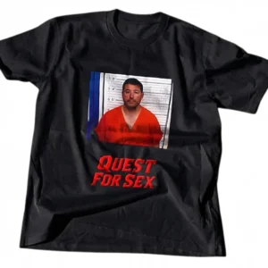Quest for Sex Tee Jed York Mugshot Funny Viral Meme Graphic T-Shirt available at our Los Angeles warehouse