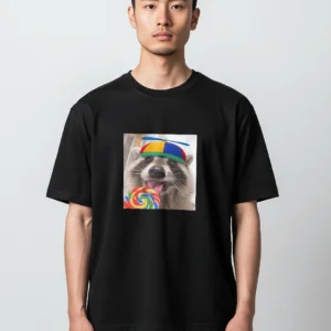 Raccoon With Lollipop And Propeller Hat Graphic Tee, Funny Animal Meme Shirt Gift available at our Los Angeles warehouse