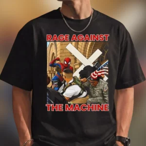 Rage Against The Machine Spider-Man Graphic Tee, Edgy Rock Music Pop Culture Protest Shirt Gift available at our Los Angeles warehouse