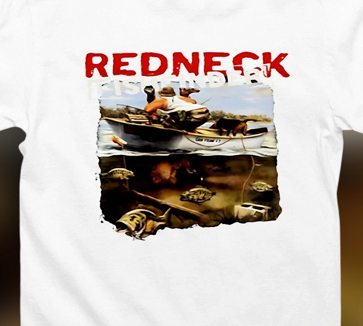 Redneck Fishfinder Funny Fishing Tee, Novelty Angler Graphic T-Shirt, Lake Life Humor Gift for Fishermen
