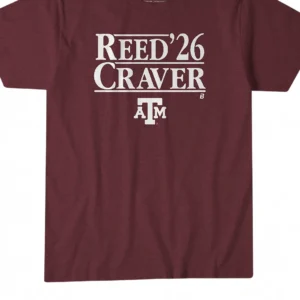 Reed Craver Reed '26 Craver Texas A&M Aggies College Sports Fan Graphic Tee available at our Los Angeles warehouse