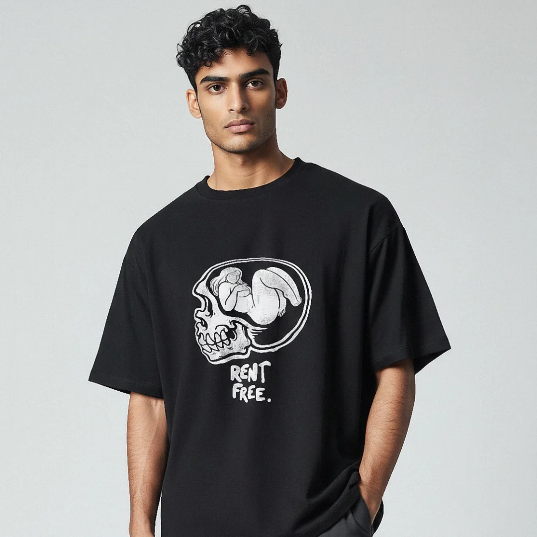 Rent Free Skull Graphic Tee, Dark Art Streetwear Oversized T — Los Angeles Rent Free Skull Graphic Tee, Dark Art Streetwear Oversized T-Shirt available at our Los Angeles warehouse