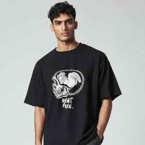 Rent Free Skull Graphic Tee, Dark Art Streetwear Oversized T-Shirt available at our Los Angeles warehouse