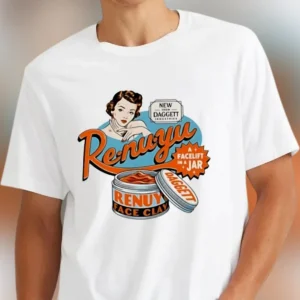 Renuyu Facelift in a Jar Face Clay Tee Retro Skincare Ad Parody Shirt Vintage Beauty Humor Gift