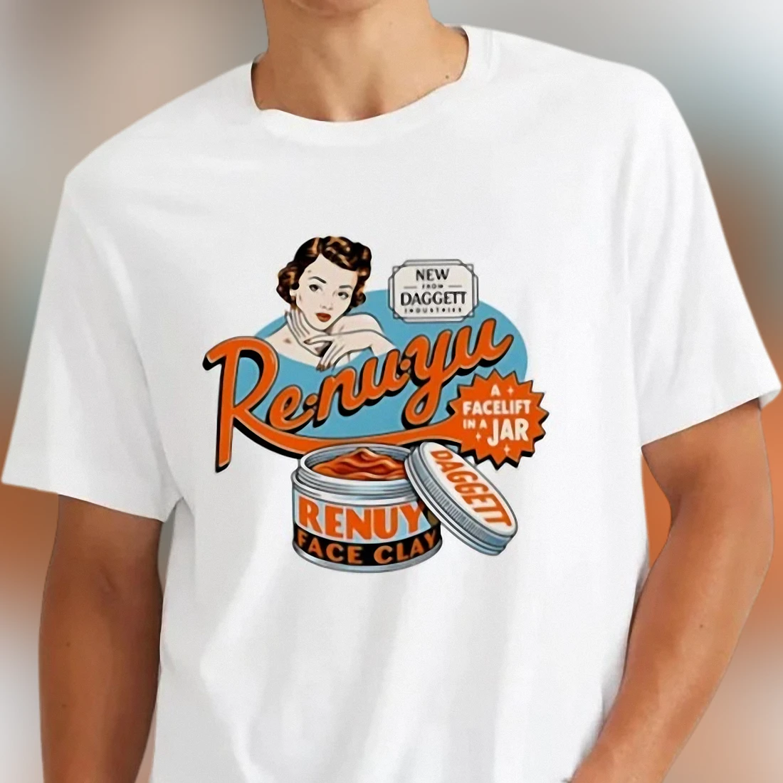 Renuyu Facelift in a Jar Face Clay Tee Retro Skincare Ad Parody Shirt Vintage Beauty Humor Gift