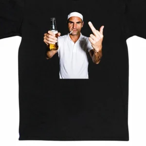 Roger Federer Tee Funny Beer and Cigarette Tennis Legend Parody Shirt, Sarcastic Sports Meme Graphic Tee Fan Gift
