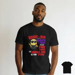 Roses Are Red Violets Are Blue Middle Finger Sarcastic Poem Tee, Funny Cartoon Humor Graphic Shirt available at our Los Angeles warehouse