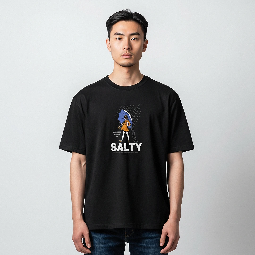 Salty Raincoat Girl Graphic Tee, Funny Sarcastic Salt Humor — Los Angeles Salty Raincoat Girl Graphic Tee, Funny Sarcastic Salt Humor T-Shirt for Casual Streetwear available at our Los Angeles warehouse